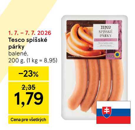 Tesco spišské párky balené 200 g