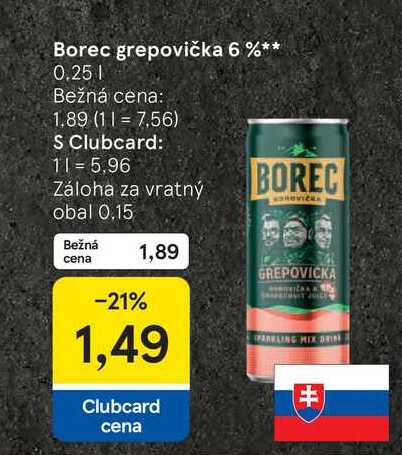 Borec grepovička 6 % 0.25l