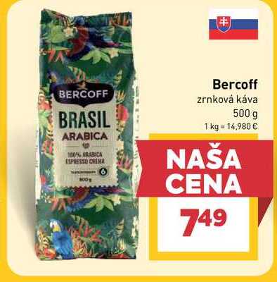 Bercoff zrnková káva 500 g  v akcii