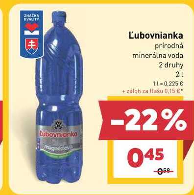 Ľubovnianka prírodná minerálna voda 2 druhy 2l