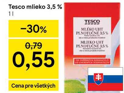 Tesco mlieko 3,5% 1l