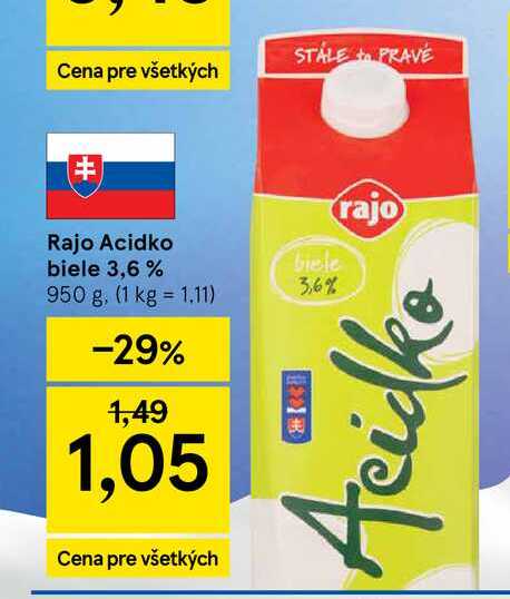 Rajo Acidko biele 3,6 % 950 g