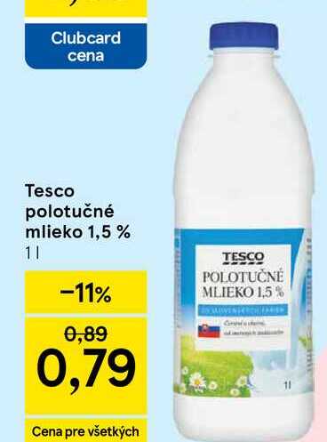Tesco polotučné mlieko 1,5 % 1l