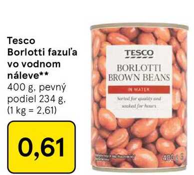Tesco Borlotti fazul'a vo vodnom náleve 400 g