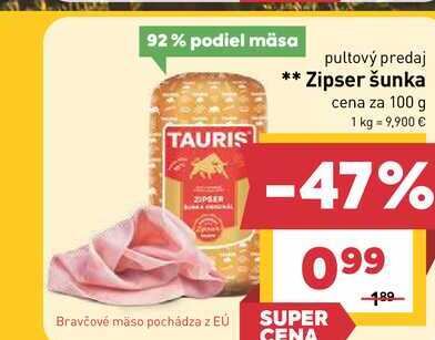 Zipser šunka cena za 100 g