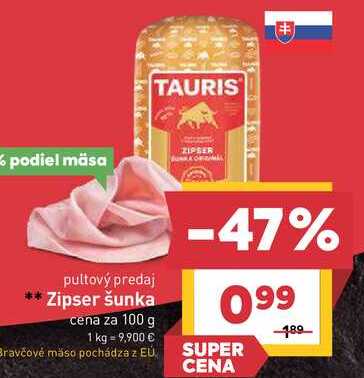 Zipser šunka cena za 100 g