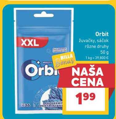 Orbit žuvačky, sáčok rôzne druhy 50 g