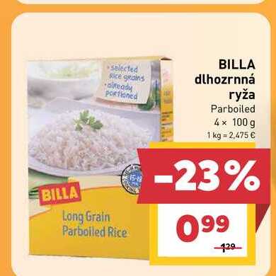 BILLA dlhozrnná ryža Parboiled 4 x 100 g