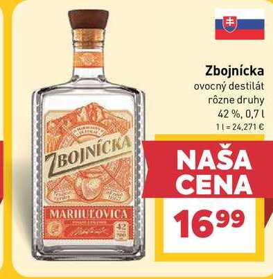 Zbojnícka ovocný destilát rôzne druhy 42%, 0,7l