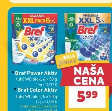 Bref Power Aktiv tuhý WC blok, 6 x 50g