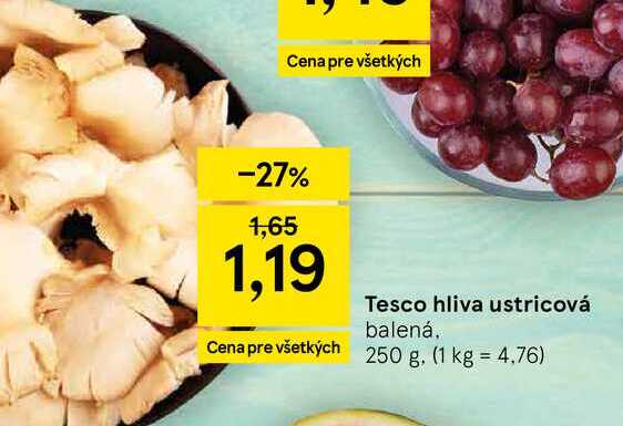 Tesco hlíva ustricová balená 250 g