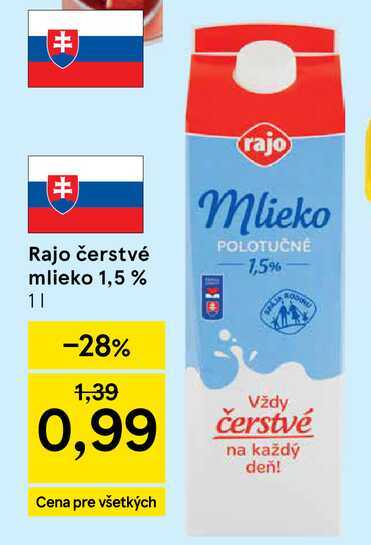 Rajo čerstvé mlieko 1,5 % 1l