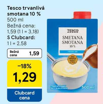 Tesco trvanlivá smotana 10 % 500 ml 