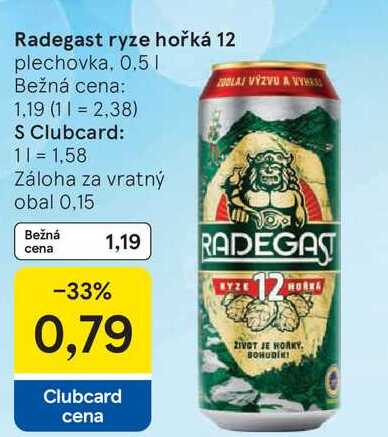 Radegast ryze hořká 12 plechovka, 0.5l