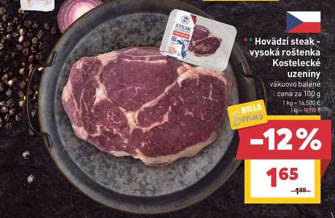 Hovädzí steak - vysoká roštenka Kostelecké uzeniny balené cena za 100 g