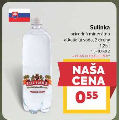 Sulinka prírodná minerálna alkalická voda, 2 druhy 1,25 l