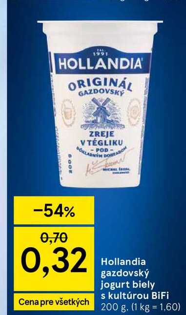 Hollandia gazdovský jogurt biely s kultúrou BiFi 200 g