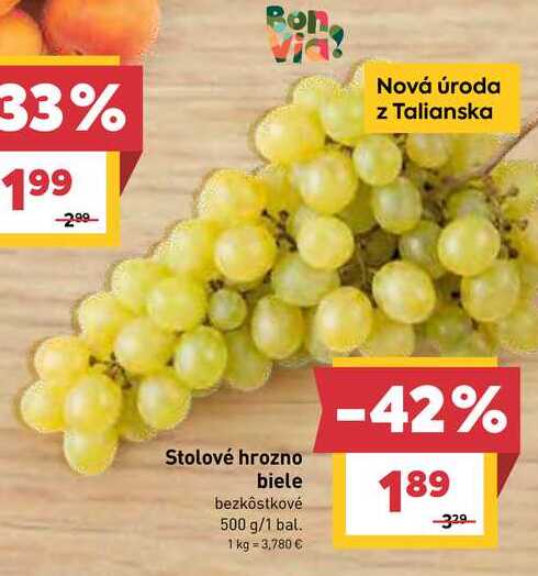 Stolové hrozno biele bezkôstkové 500 g/1 bal.