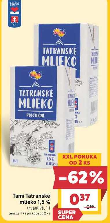 Tami Tatranské mlieko 1,5% trvanlivé, 1l