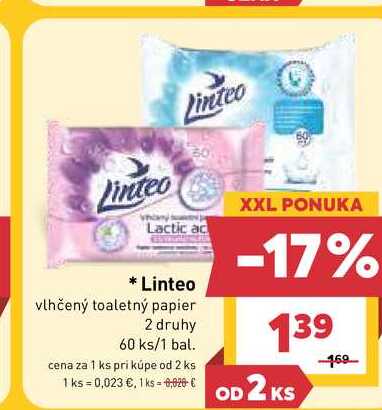 Linteo vlhčený toaletný papier 2 druhy 60 ks/1 bal.