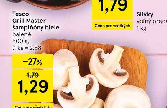 Tesco Grill Master šampiňóny biele balené 500 g