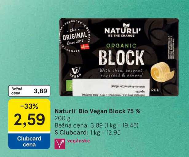 Naturli' Bio Vegan Block 75 % 200 g