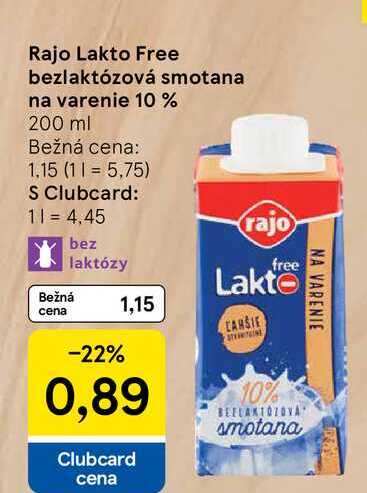 Rajo Lakto Free bezlaktózová smotana na varenie 10 % 200 ml 