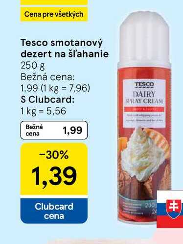 Tesco smotanový dezert na šľahanie 250 g