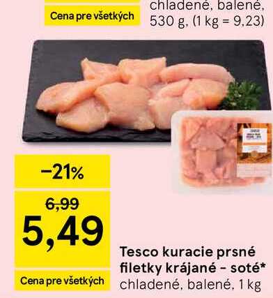 Tesco kuracie prsné filetky krájané - soté 1 kg 