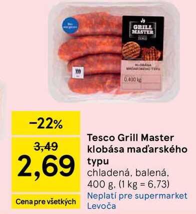 Tesco Grill Master klobása maďarského typu chladená, balená, 400 g