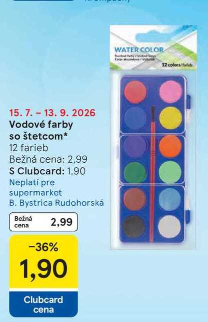 Vodové farby so štetcom 12 farieb 