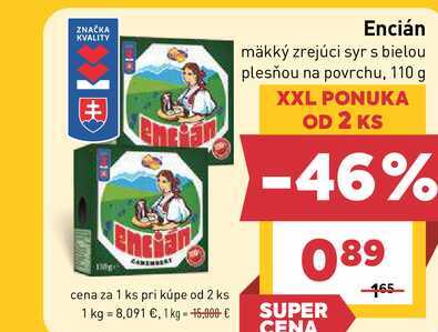 Encián mäkký zrejúci syr s bielou plesňou na povrchu, 110 g
