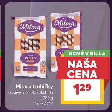 Milora trubičky lieskový oriešok, čokoláda 280 g