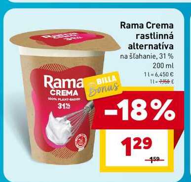 Rama Crema rastlinná alternatíva na šľahanie, 31 % 200 ml