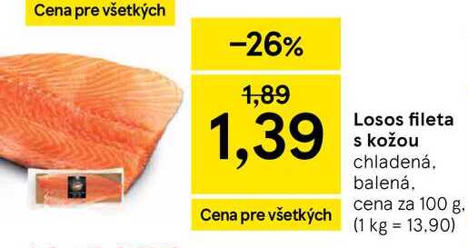 Losos fileta s kožou chladená balená cena za 100 g