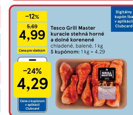 Tesco Grill Master kuracie stehná horné a dolné korenené chladené, balené, 1 kg