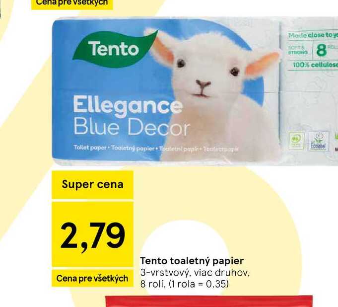 Tento toaletný papier 3-vrstvový, viac druhov 8 rolí