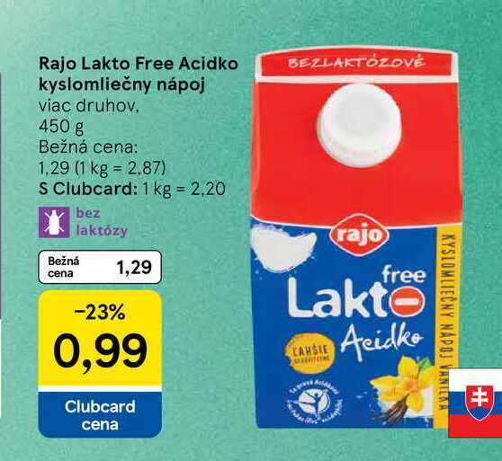Rajo Lakto Free Acidko kyslomliečny nápoj viac druhov 450 g