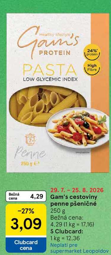 Gam's cestoviny penne pšeničné 250 g