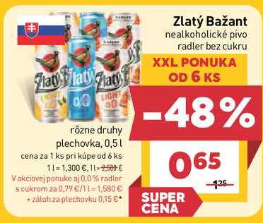 Zlatý Bažant nealkoholické pivo radler bez cukru 0,5l plech