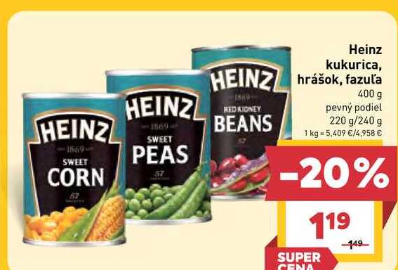 Heinz kukurica, hrášok, fazuľa 400 g