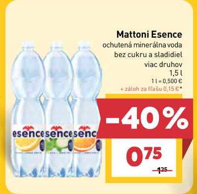 Mattoni Esence ochutená minerálna voda bez cukru a sladidiel viac druhov 1,5l v akcii