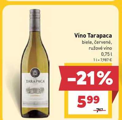 Víno Tarapaca biele, červené, ružové víno 0,75 l v akcii