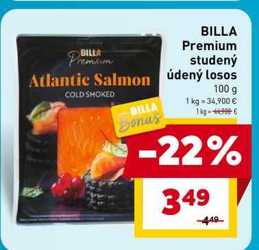 BILLA Premium studený údený losos 100 g