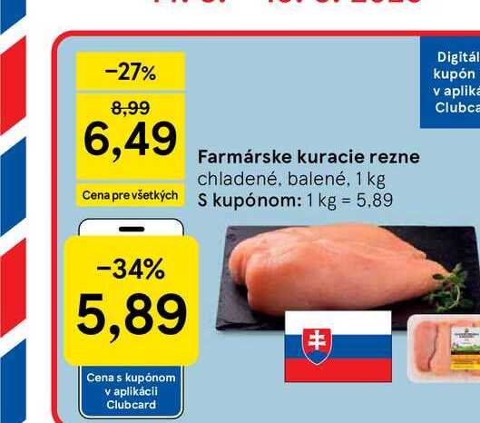Farmárske kuracie rezne chladené, balené, 1 kg 
