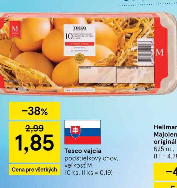 Tesco vajcia podstielkový chov, veľkosť M 10 ks