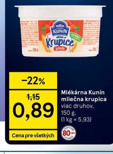 Kunín mliečna krupica viac druhov, 150 g