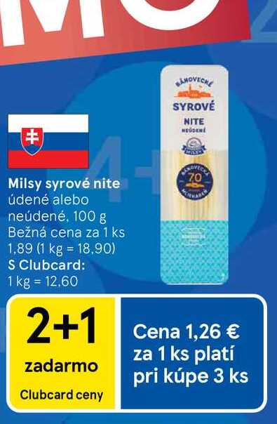 Milsy syrové nite údené alebo neúdené, 100 g