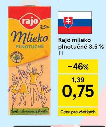 Rajo mlieko plnotučné 3,5 % 1l