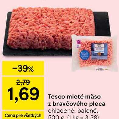 Tesco mleté mäso z bravčového pleca chladené, balené, 500g